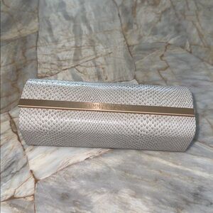 Jimmy Choo Ivory Snakeskin Clutch with Gold Accent Sunglasses case